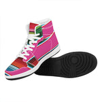 Colorful Mexican Blanket Stripe Print High Top Leather Sneakers