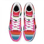 Colorful Mexican Blanket Stripe Print High Top Leather Sneakers