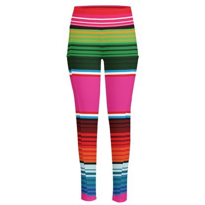 Colorful Mexican Blanket Stripe Print High-Waisted Pocket Leggings