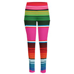 Colorful Mexican Blanket Stripe Print High-Waisted Pocket Leggings