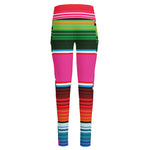 Colorful Mexican Blanket Stripe Print High-Waisted Pocket Leggings