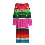 Colorful Mexican Blanket Stripe Print Hooded Bathrobe