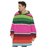 Colorful Mexican Blanket Stripe Print Hoodie Blanket