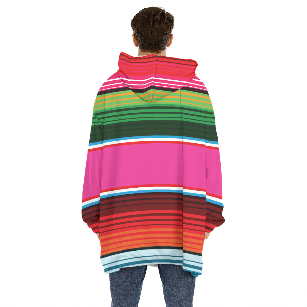 Colorful Mexican Blanket Stripe Print Hoodie Blanket