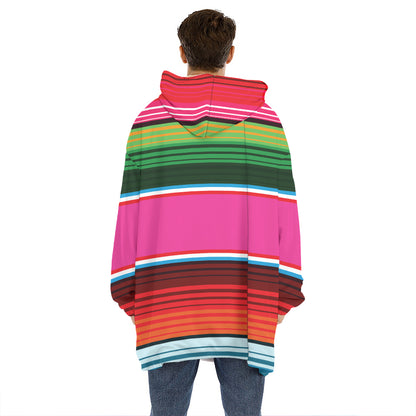 Colorful Mexican Blanket Stripe Print Hoodie Blanket
