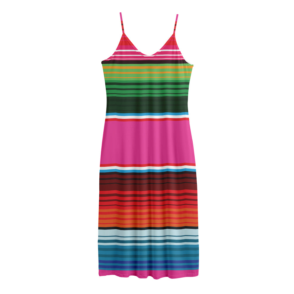 Colorful Mexican Blanket Stripe Print Jersey Midi Cami Dress