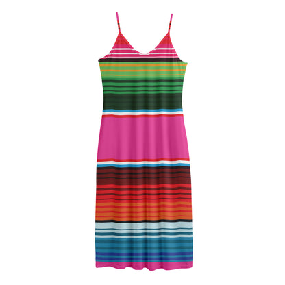 Colorful Mexican Blanket Stripe Print Jersey Midi Cami Dress