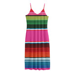 Colorful Mexican Blanket Stripe Print Jersey Midi Cami Dress