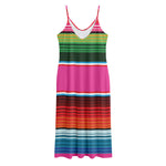 Colorful Mexican Blanket Stripe Print Jersey Midi Cami Dress
