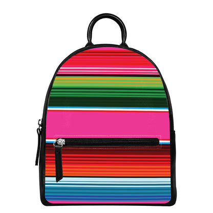 Colorful Mexican Blanket Stripe Print Leather Backpack