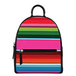 Colorful Mexican Blanket Stripe Print Leather Backpack