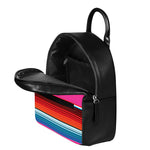 Colorful Mexican Blanket Stripe Print Leather Backpack