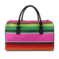 Colorful Mexican Blanket Stripe Print Leather Duffel Bag