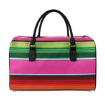 Colorful Mexican Blanket Stripe Print Leather Duffle Bag