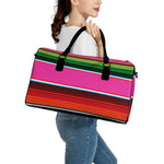 Colorful Mexican Blanket Stripe Print Leather Duffle Bag