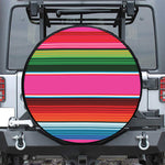 Colorful Mexican Blanket Stripe Print Leather Spare Tire Cover