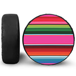 Colorful Mexican Blanket Stripe Print Leather Spare Tire Cover