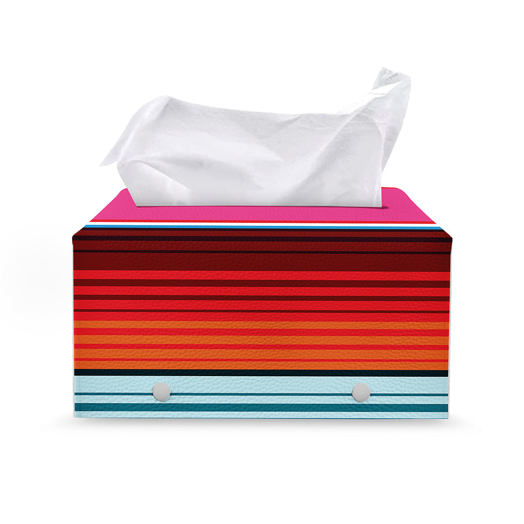 Colorful Mexican Blanket Stripe Print Leather Tissue Box Cover