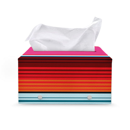 Colorful Mexican Blanket Stripe Print Leather Tissue Box Cover