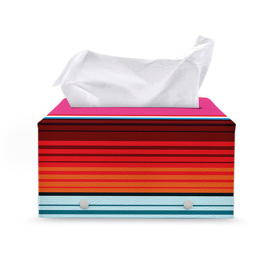 Colorful Mexican Blanket Stripe Print Leather Tissue Box Cover