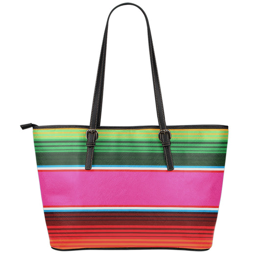 Colorful Mexican Blanket Stripe Print Leather Tote Bag