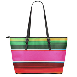 Colorful Mexican Blanket Stripe Print Leather Tote Bag