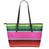 Colorful Mexican Blanket Stripe Print Leather Tote Bag