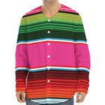 Colorful Mexican Blanket Stripe Print Long Sleeve Baseball Jersey