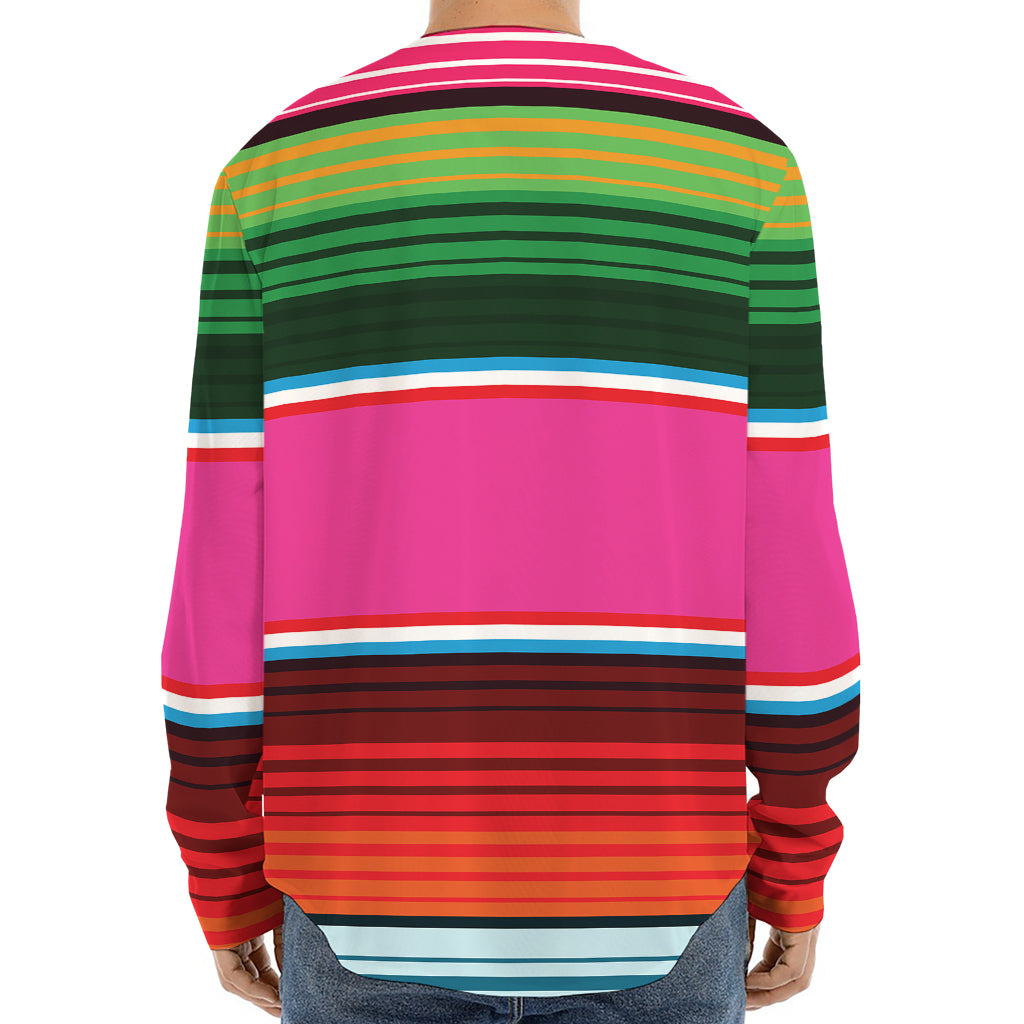 Colorful Mexican Blanket Stripe Print Long Sleeve Baseball Jersey