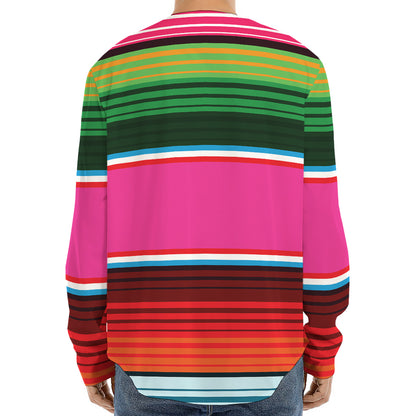 Colorful Mexican Blanket Stripe Print Long Sleeve Baseball Jersey
