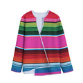Colorful Mexican Blanket Stripe Print Long Sleeve Short Coat