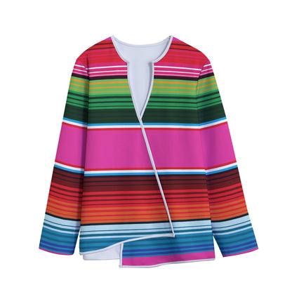 Colorful Mexican Blanket Stripe Print Long Sleeve Short Coat