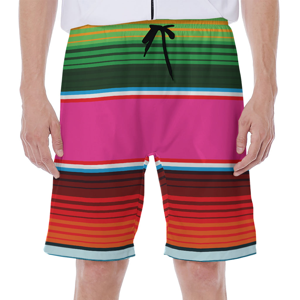 Colorful Mexican Blanket Stripe Print Men's Beach Shorts