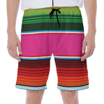 Colorful Mexican Blanket Stripe Print Men's Beach Shorts