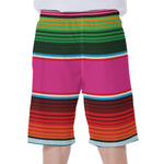 Colorful Mexican Blanket Stripe Print Men's Beach Shorts