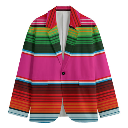 Colorful Mexican Blanket Stripe Print Men's Blazer