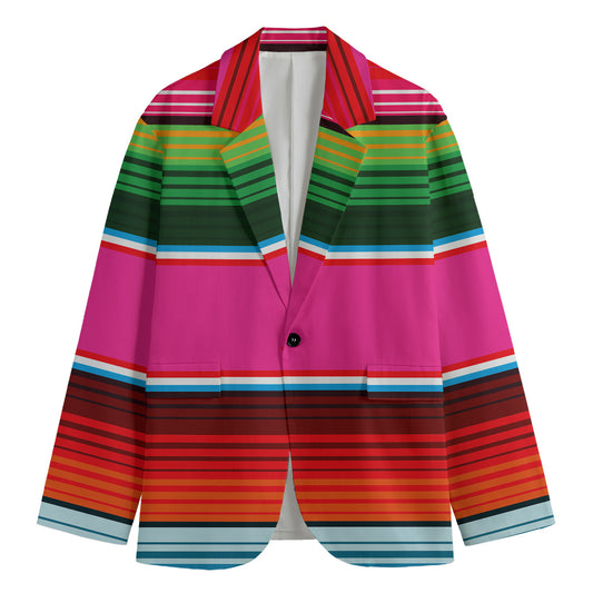 Colorful Mexican Blanket Stripe Print Men's Blazer
