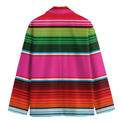 Colorful Mexican Blanket Stripe Print Men's Blazer