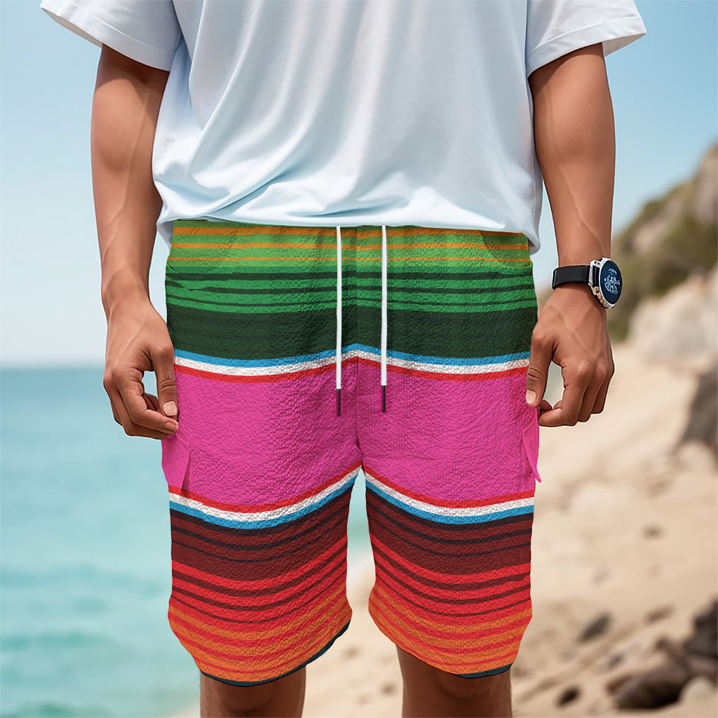 Colorful Mexican Blanket Stripe Print Men's Cargo Shorts