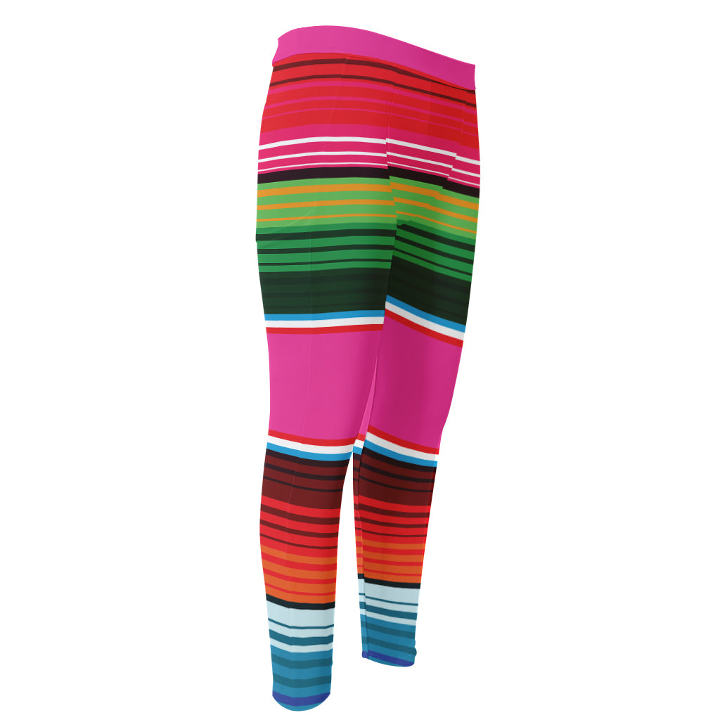 Colorful Mexican Blanket Stripe Print Men's Compression Pants