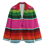 Colorful Mexican Blanket Stripe Print Men's Cotton Blazer