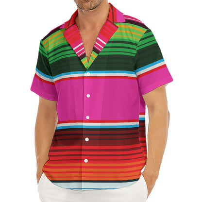 Colorful Mexican Blanket Stripe Print Men's Deep V-Neck Shirt
