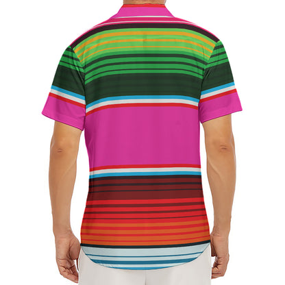 Colorful Mexican Blanket Stripe Print Men's Deep V-Neck Shirt