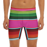 Colorful Mexican Blanket Stripe Print Men's Long Boxer Briefs