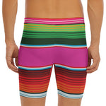 Colorful Mexican Blanket Stripe Print Men's Long Boxer Briefs