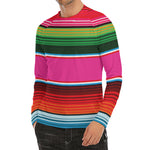 Colorful Mexican Blanket Stripe Print Men's Long Sleeve Rash Guard