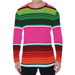 Colorful Mexican Blanket Stripe Print Men's Long Sleeve T-Shirt