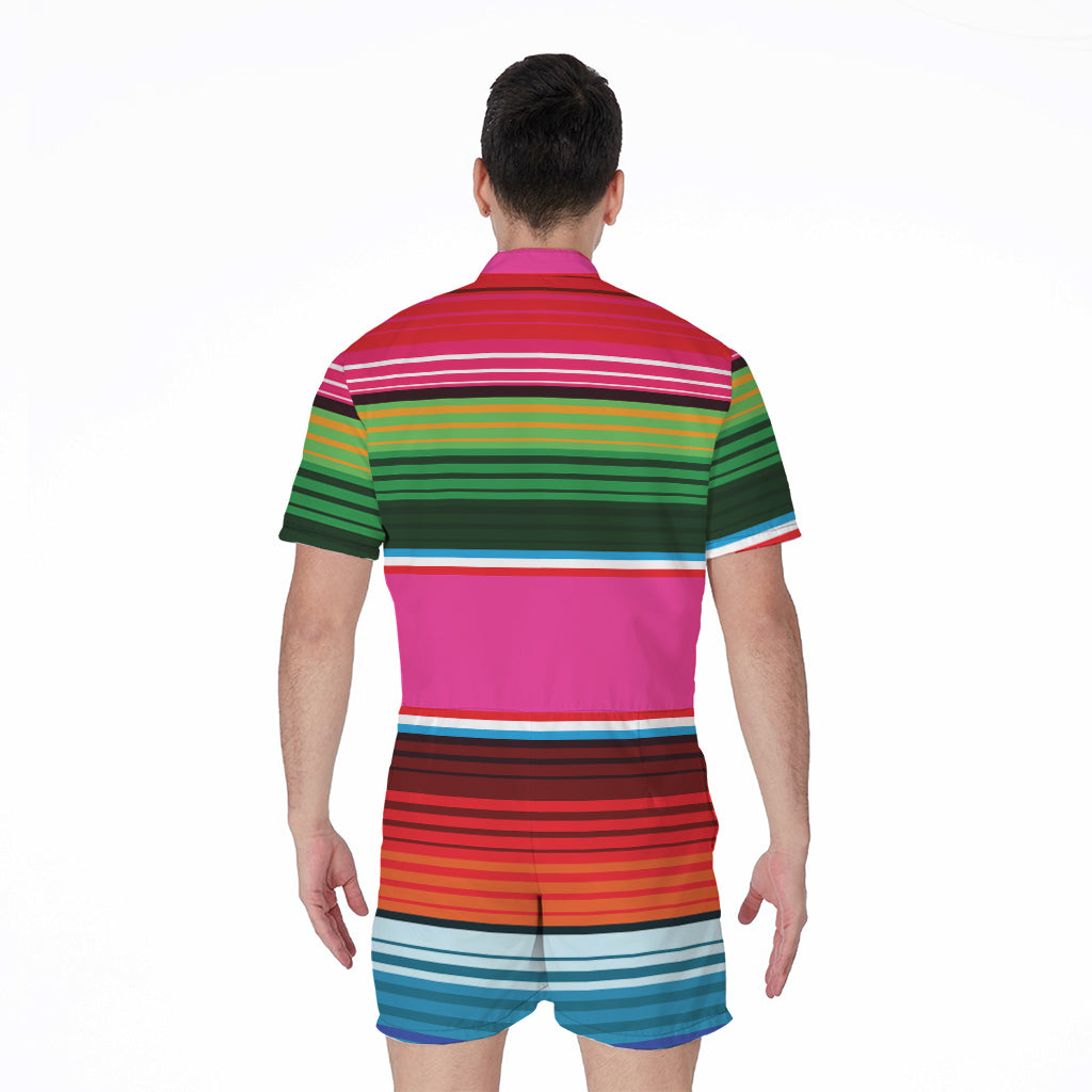Colorful Mexican Blanket Stripe Print Men's Rompers