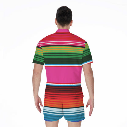Colorful Mexican Blanket Stripe Print Men's Rompers