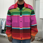 Colorful Mexican Blanket Stripe Print Men's Shirt Jacket